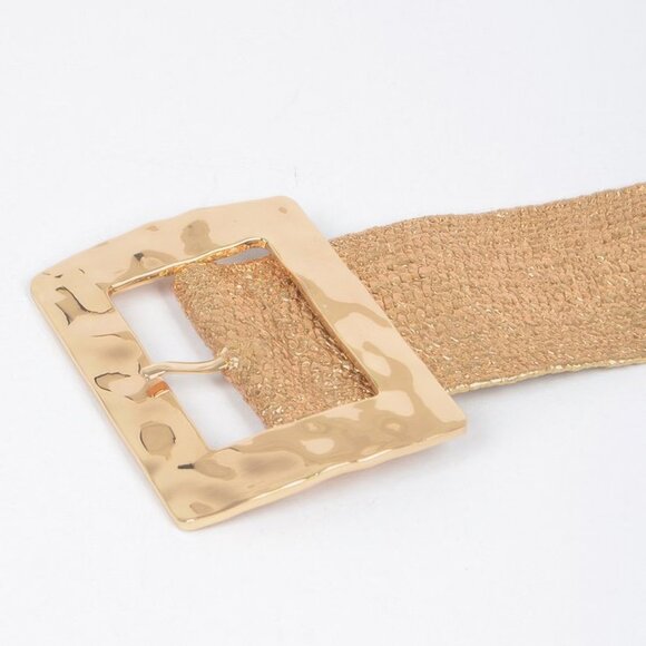 Rectangle Metal Buckle Stretch Plus size Straw Belt - Picture 3 of 4